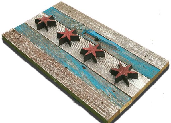 Handmade, reclaimed Wooden Chicago Flag, vintage, art, distressed, weathered, recycled, Chicago flag art, home decor, Wall art, recycled
