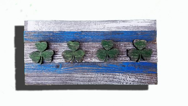 Handmade, reclaimed Wooden Chicago Flag with Irish Clovers, vintage, distressed, weathered, recycled, Chicago flag, home decor, Wall art,