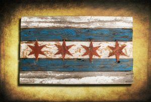 Handmade, Recycled Barn Wood Chicago Flag, vintage, art, distressed, weathered, reclaimed, Chicago flag art, home decor, Wall art, Blue