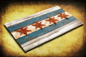 Handmade, Recycled Barn Wood Chicago Flag, vintage, art, distressed, weathered, reclaimed, Chicago flag art, home decor, Wall art, Blue