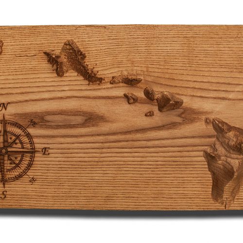 Hawaiian Islands Topographical Map carved from hard wood,  Hawaii, vintage, rustic fine art one of a kind piece.
