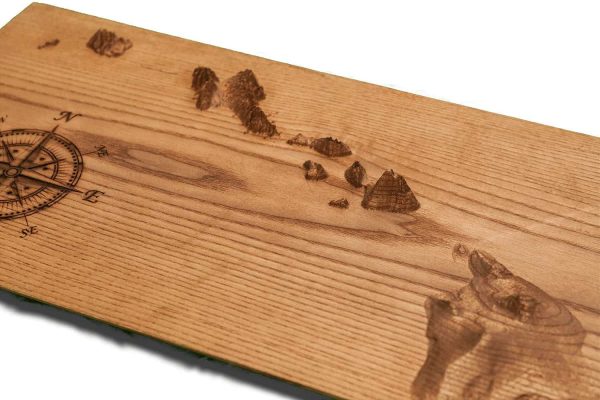 Hawaiian Islands Topographical Map carved from hard wood,  Hawaii, vintage, rustic fine art one of a kind piece.