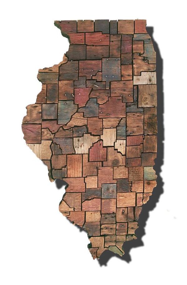 Illinois Counties map made from Reclaimed Barn Wood, recycled, reclaimed wooden map, vintage, rustic fine art one of a kind piece.