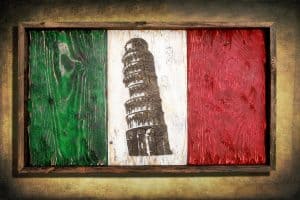 Italian flag, Leaning Tower Edition Weathered Wood One of a kind, vintage, distressed, reclaimed, Europe art flag art. Italy Red White green