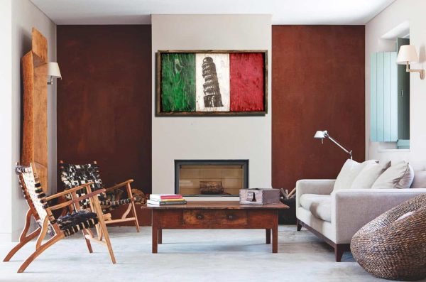 Italian flag, Leaning Tower Edition Weathered Wood One of a kind, vintage, distressed, reclaimed, Europe art flag art. Italy Red White green
