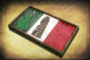 Italian flag, Leaning Tower Edition Weathered Wood One of a kind, vintage, distressed, reclaimed, Europe art flag art. Italy Red White green