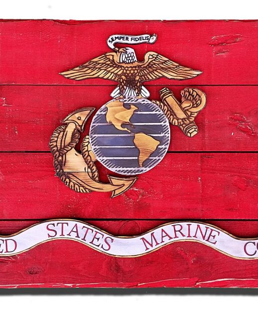 Marine Corps Flag, Handmade vintage, art, distressed, weathered, recycled, home decor, Wall art, reclaimed, Red, Yellow, 3D