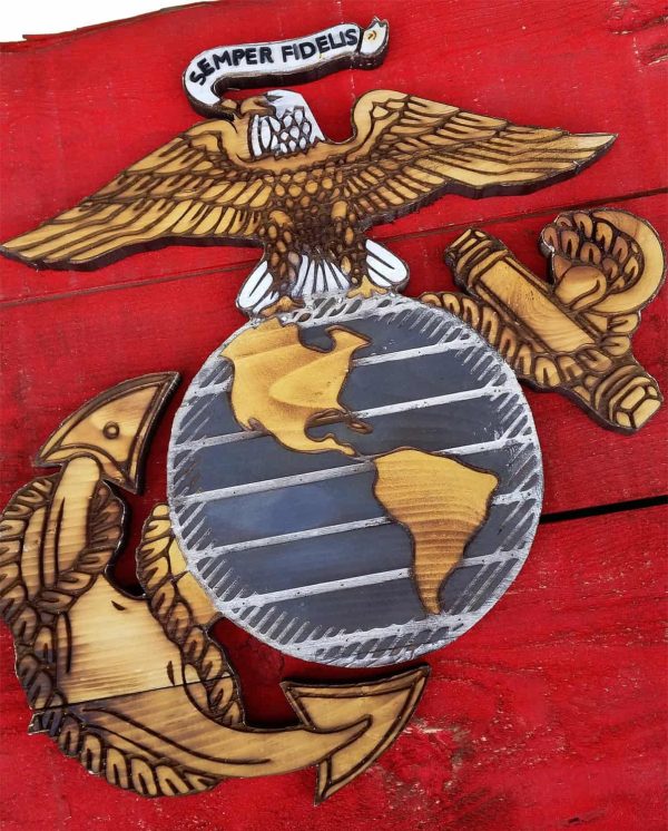 Marine Corps Flag, Handmade vintage, art, distressed, weathered, recycled, home decor, Wall art, reclaimed, Red, Yellow, 3D