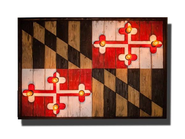Maryland Flag, Limited Edison Edition, Weathered Wood One of a kind , Wooden, vintage, art, distressed, recycled, Baltimore, red, yellow