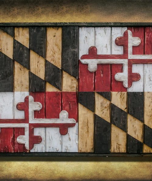 Maryland Flag, Limited Edition, Weathered Wood One of a kind , Wooden, vintage, art, distressed, weathered, recycled, Baltimore, red, yellow