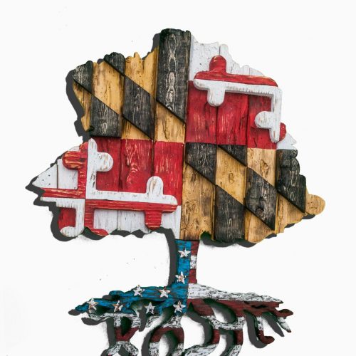 Maryland flag tree with American Roots!, USA, Heritage, Patriotic, United States, Baltimore, Red white blue, 4th of July, split flag