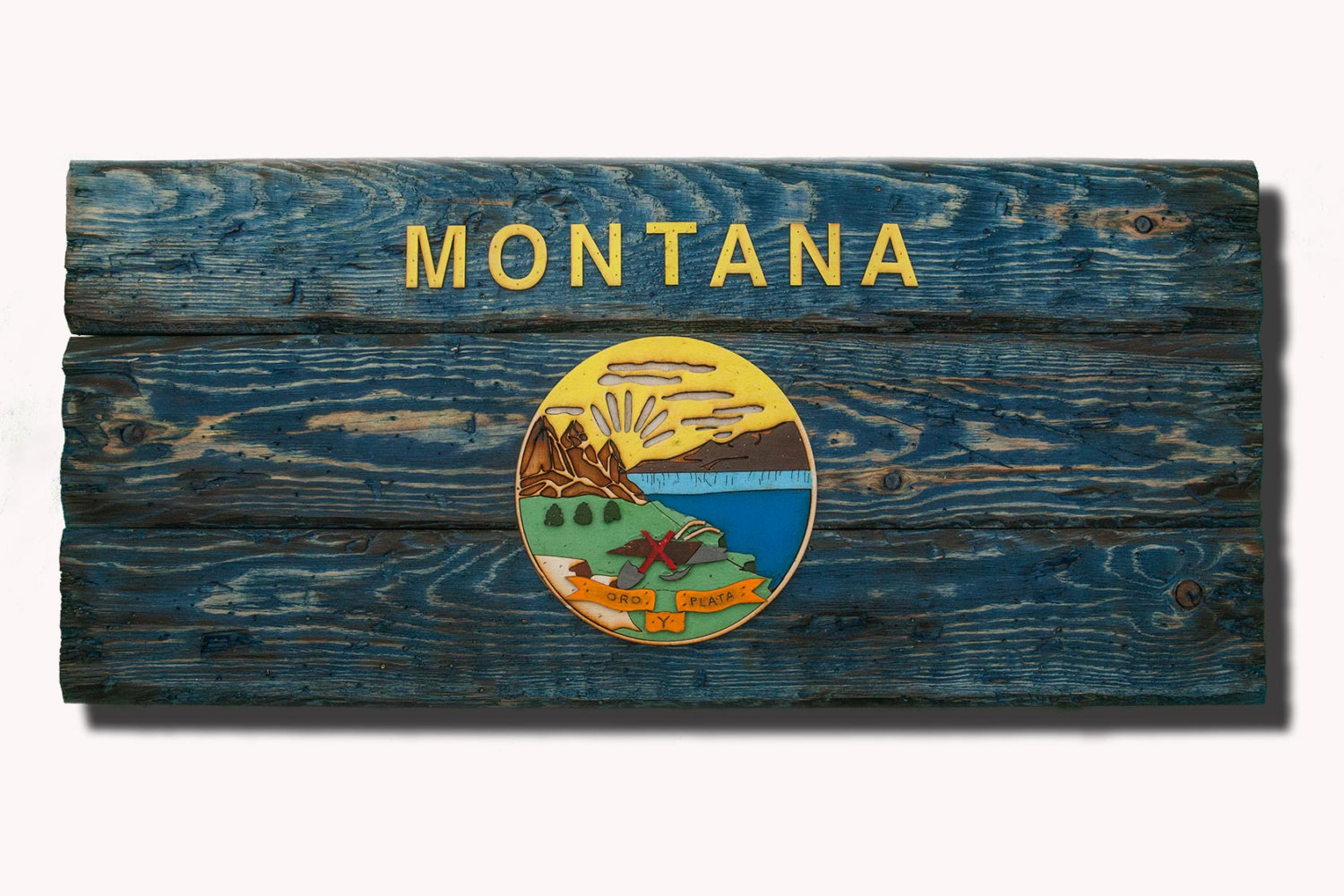Montana State Flag, Handmade, Distressed Wooden ,vintage, art, distressed, weathered, recycled, home decor, Wall art, reclaimed, Blue