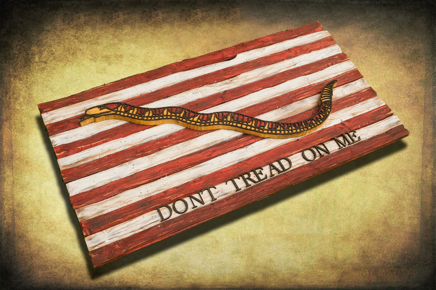 Navy Jack, Don't Tread On Me, Limited Edition, Weathered Wood One of a kind ,vintage, art, distressed, weathered, recycled, snake, yellow