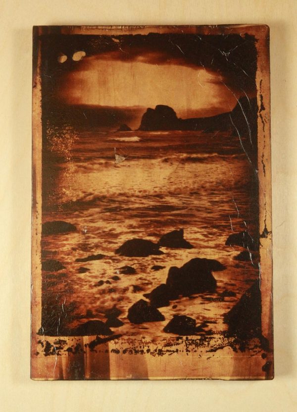 One of a kind  Polaroid transfer taken on the Oregon coast transferred on a wood block.