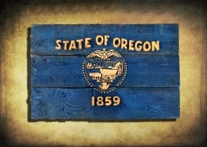 Oregon Flag, Distressed Wooden Flag, vintage, art, distressed, weathered, recycled, home decor, Wall art, recycled, yellow, Blue, Portland