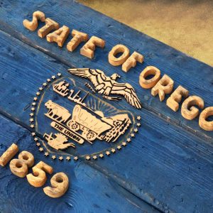 Oregon Flag, Distressed Wooden Flag, vintage, art, distressed, weathered, recycled, home decor, Wall art, recycled, yellow, Blue, Portland