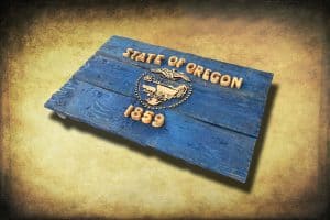 Oregon Flag, Distressed Wooden Flag, vintage, art, distressed, weathered, recycled, home decor, Wall art, recycled, yellow, Blue, Portland
