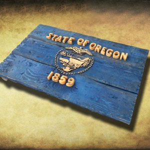 Oregon Flag, Distressed Wooden Flag, vintage, art, distressed, weathered, recycled, home decor, Wall art, recycled, yellow, Blue, Portland