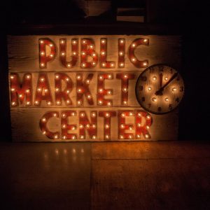 Pikes Place Market Seattle, a light up sign for your home or store, distressed, antique, barn wood, recycled, hollywood, rustic, red. orange