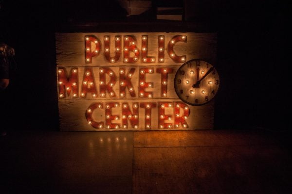 Pikes Place Market Seattle, a light up sign for your home or store, distressed, antique, barn wood, recycled, hollywood, rustic, red. orange