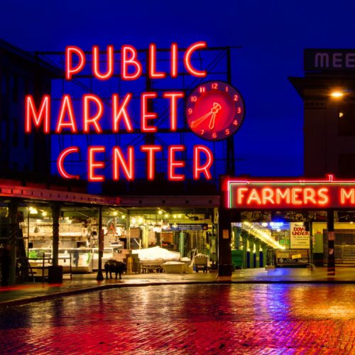 Pikes Place Market Seattle, a light up sign for your home or store, distres...
