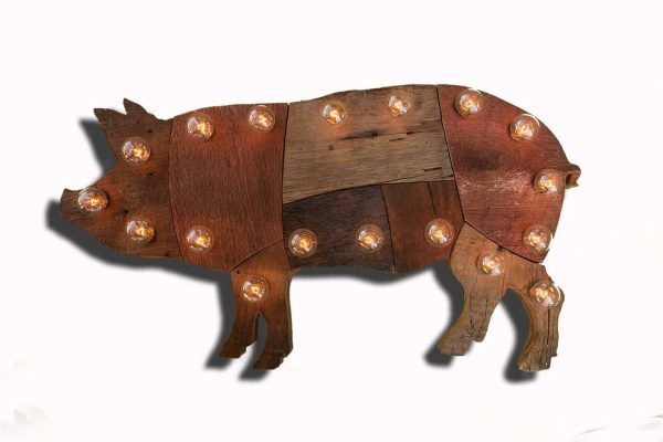 Reclaimed wood marquee pig w/ Lights, Shabby Chic, Salvaged Barn Wood Letter, rustic, Nursery Alphabet Letter, restaurant, home decor