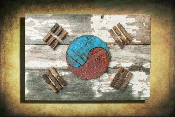 South Korean Flag,  Barn Wood Edition,  Wooden, vintage, art, distressed, weathered, recycled, Asia flag art. Repurposed, Korea