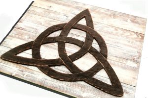 Trinity Knot (Triquetra) 3D from reclaimed wood, vintage, art, weathered, recycled, home decor, Irish, luck Man Cave, white, brown