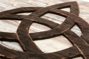 Trinity Knot (Triquetra) 3D from reclaimed wood, vintage, art, weathered, recycled, home decor, Irish, luck Man Cave, white, brown
