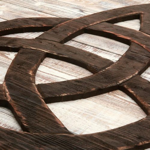 Trinity Knot (Triquetra) 3D from reclaimed wood, vintage, art, weathered, recycled, home decor, Irish, luck Man Cave, white, brown