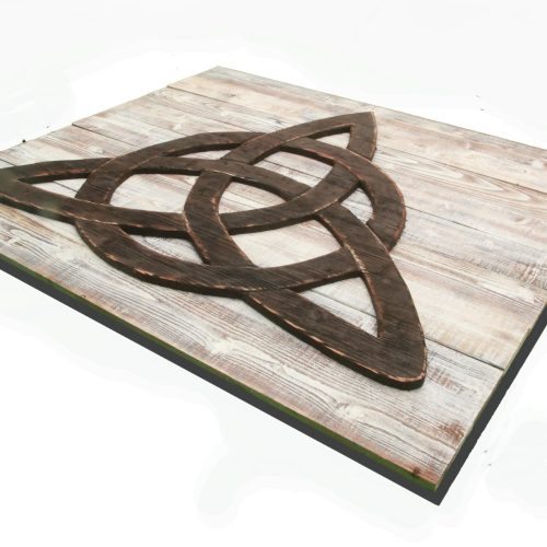 Trinity Knot (Triquetra) 3D from reclaimed wood, vintage, art, weathered, recycled, home decor, Irish, luck Man Cave, white, brown