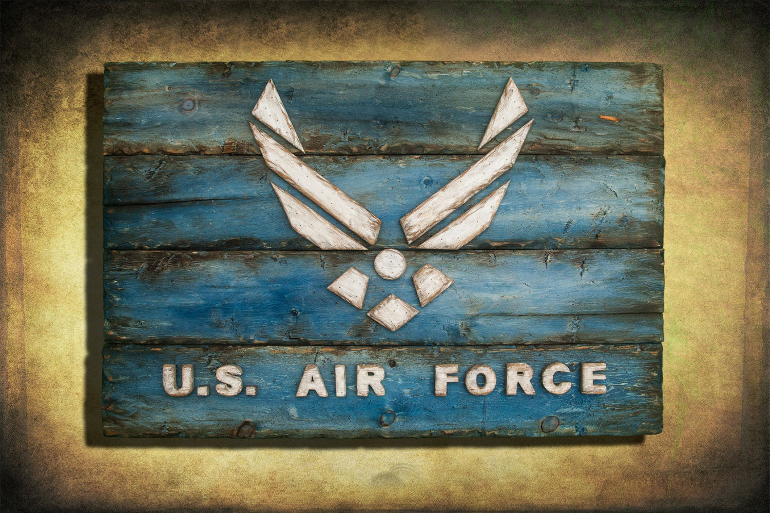 U. S. Air Force! Weathered Wood One of a kind, Wooden, vintage, art, distressed, weathered, recycled, California flag art. blue