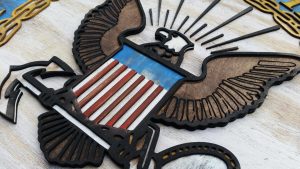 United States Navy official Seal 3D from reclaimed wood, vintage, art, weathered, recycled, home decor, Naval Academy, Man Cave, blue, brown