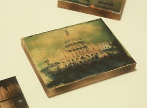 Washington DC photography, Polaroid transfer, wood block, capital, USA, patriotic, photo, green, vintage, home decor, antique, rustic