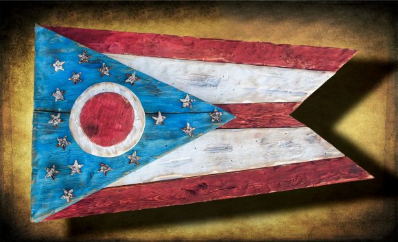 Weathered Wood One of a kind 3D Ohio Flag, Wooden, vintage, art, distressed, Cincinnati, Blue, Cleveland, red