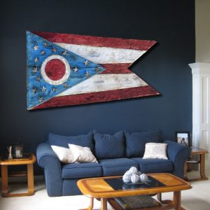 Weathered Wood One of a kind 3D Ohio Flag, Wooden, vintage, art, distressed, Cincinnati, Blue, Cleveland, red