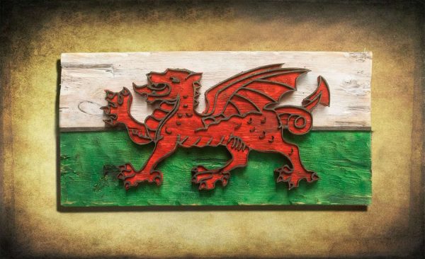 Weathered Wood One of a kind 3D Welsh flag, Wooden, vintage, art, UK, England, distressed, home decor, patriotic, Scotland,  red, Wales
