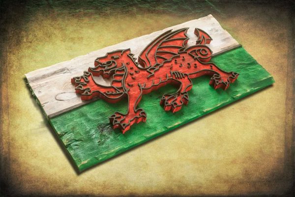 Weathered Wood One of a kind 3D Welsh flag, Wooden, vintage, art, UK, England, distressed, home decor, patriotic, Scotland,  red, Wales