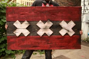 Weathered Wood One of a kind Amsterdam flag, Wooden, vintage, art, distressed, Dutch, recycled, Amsterdam flag art. Netherlands, red