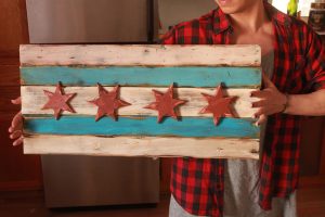 Weathered Wood One of a kind Chicago Flag ,Canada style, vintage, art, distressed, weathered, recycled, Chicago flag art, Canadian Flag