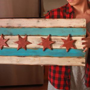Weathered Wood One of a kind Chicago Flag ,Canada style, vintage, art, distressed, weathered, recycled, Chicago flag art, Canadian Flag