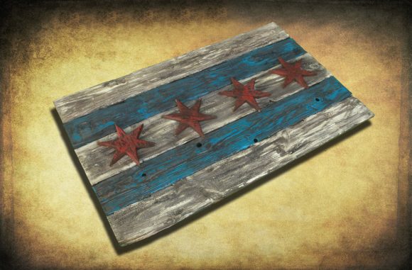 Weathered Wood One of a kind Chicago Flag,  vintage, art, distressed, weathered, recycled, Chicago flag art