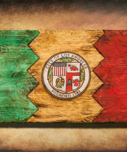 Weathered Wood One of a kind Los Angeles City flag, Wooden, vintage, art, distressed, weathered, recycled, California flag art. Hollywood