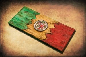 Weathered Wood One of a kind Los Angeles City flag, Wooden, vintage, art, distressed, weathered, recycled, California flag art. Hollywood