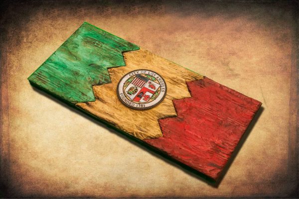 Weathered Wood One of a kind Los Angeles City flag, Wooden, vintage, art, distressed, weathered, recycled, California flag art. Hollywood