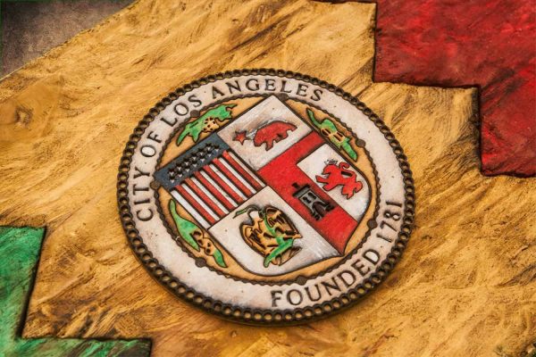 Weathered Wood One of a kind Los Angeles City flag, Wooden, vintage, art, distressed, weathered, recycled, California flag art. Hollywood