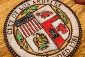 Weathered Wood One of a kind Los Angeles City flag, Wooden, vintage, art, distressed, weathered, recycled, California flag art. Hollywood