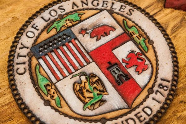 Weathered Wood One of a kind Los Angeles City flag, Wooden, vintage, art, distressed, weathered, recycled, California flag art. Hollywood