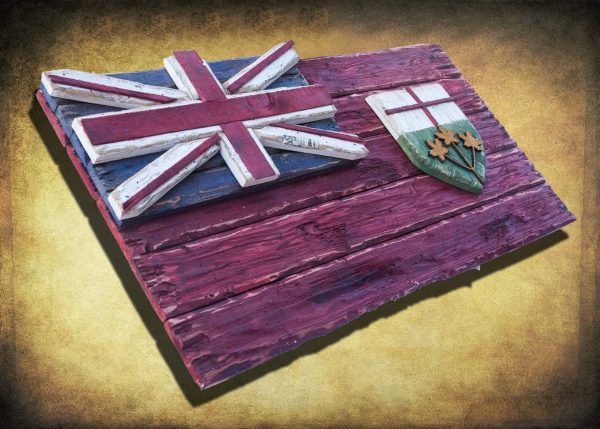 Weathered Wood One of a kind Providence of Ontario flag, Wooden, vintage, art, distressed, weathered, recycled, Providence, Canada, Red