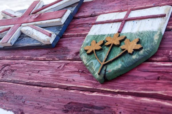 Weathered Wood One of a kind Providence of Ontario flag, Wooden, vintage, art, distressed, weathered, recycled, Providence, Canada, Red